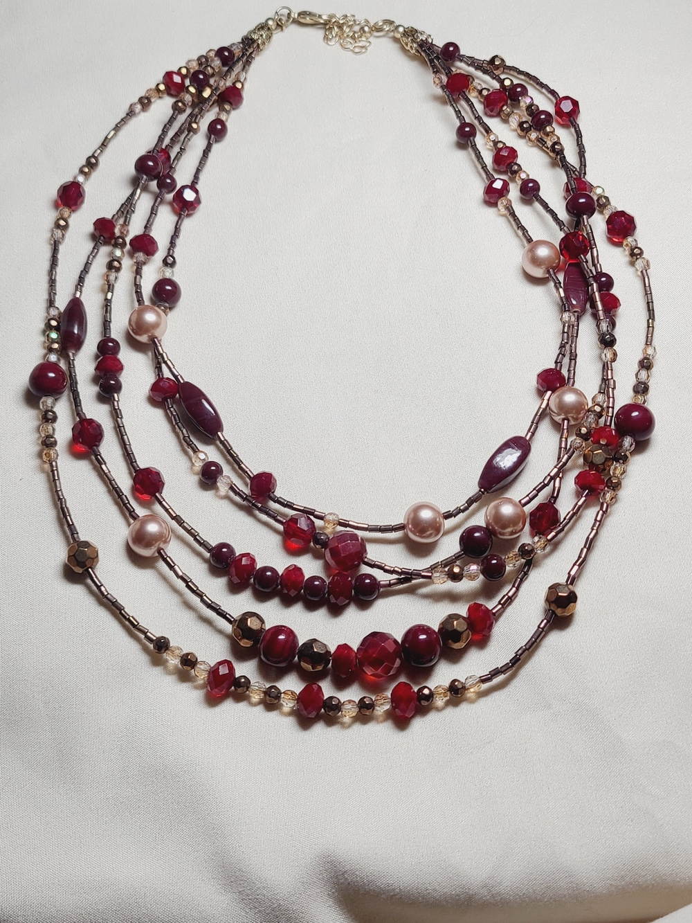 Lia Sophia Multi-Strand Red and Gold Beaded Necklace